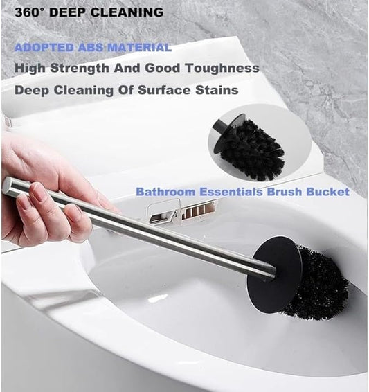 Wall Mount Toilet Brush and Holder Set Stainless Steel Square Toilet Bowl Cleaners Modern Toilet Brush Bathroom Accessories (Brushed Silver)