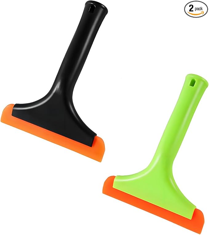 2PCS Small Silicone Window Squeegee, 5.9 Inch Car Windshield Water Blade Squeegee with Non-Slip Handle, All-Purpose Cleaning Squeegee for Car Windshield, Window, Mirror (Black+Light Green)