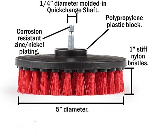 Drill Brush Soft Medium Stiff Bristle Powered Scrub Attachments Cleaning Kit for Bathroom Shower Grout Carpet Tires Boats Ceramic Marble Wheels Glass Carpets Upholstery (2''+3''+4''+5''+5'')
