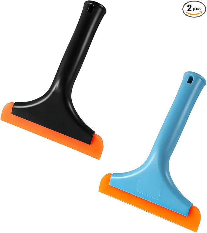 2PCS Small Silicone Window Squeegee, 5.9 Inch Car Windshield Water Blade Squeegee with Non-Slip Handle, All-Purpose Cleaning Squeegee for Car Windshield, Window, Mirror (Black+Blue)