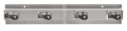 Ex-Cell Kaiser 333-4 SS Stainless Steel Mop and Broom Holder with 4 Rubber Cams, 24" Width x 3" Depth x 4" Height