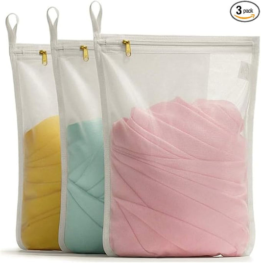 Muka 3 Pcs Mesh Laundry Bag for Delicates, with Metal Zipper, with Hanging Loop-S