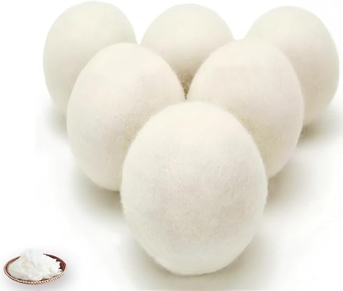 Wool Dryer Balls - Laundry Balls - Natural Fabric Softener, Alternative to Dryer Sheets, Liquid Softeners and Plastic Balls, 6-Pack, Plus Free 10g Lamb Wool for Stuffing