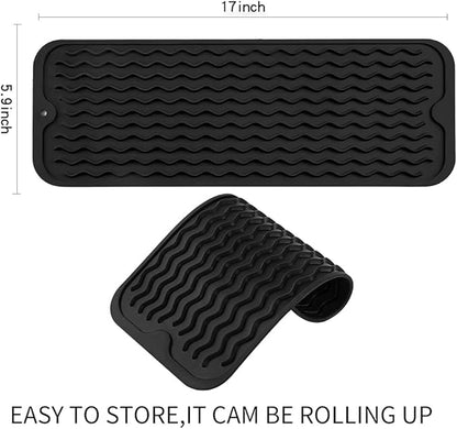 MicoYang Silicone Dish Drying Mat for Multiple Usage,Easy clean,Eco-friendly,Heat-resistant Silicone Mat for Kitchen Counter,Sink,Bar,Bottle,or Cup Black M 17 inches x 6 inches