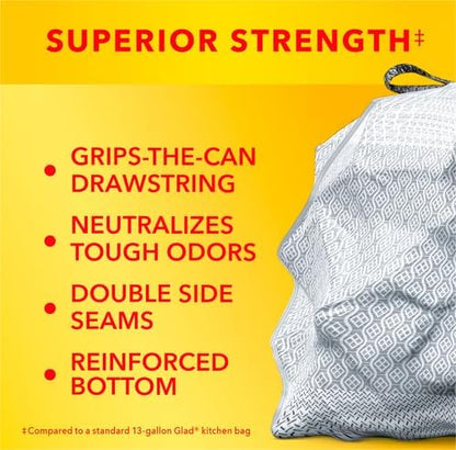 Glad ForceFlex MaxStrength Kitchen Trash Bags, 13 Gal, Fresh Clean Febreze, 34 Ct (Package May Vary) (Pack of 2)