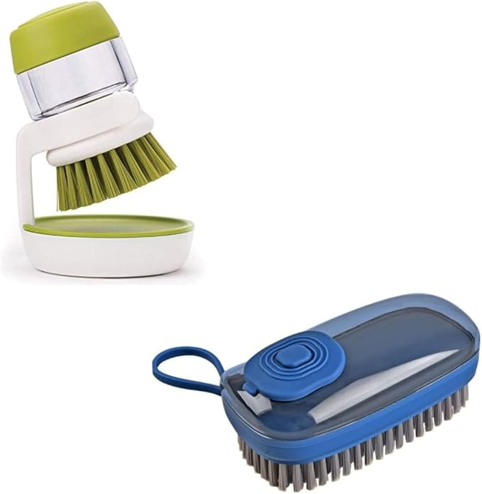 Cleaning Brush with Soap Dispenser for Kitchen, Sink, Dish Washer with Stand|Multi-Functional Cloth Brush for Washing Clothes Kitchen Dish Cleaning with Liquid Dispenser (DishBrush+ClothBrush)