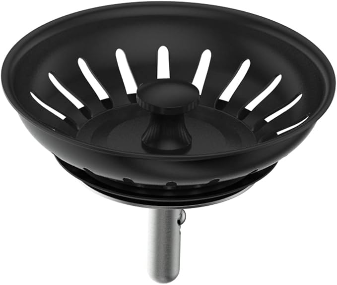 KANARY Kitchen Sink Basket Strainer Replacement for Standard Drains (3-1/2 Inch) Stainless Steel Body with Rubber Stopper (Pack of 2, Matte Black)
