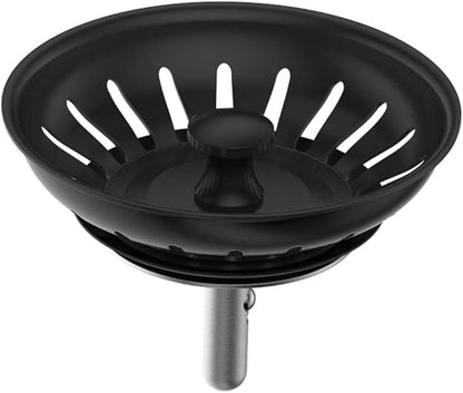 KANARY Kitchen Sink Basket Strainer Replacement for Standard Drains (3-1/2 Inch) Stainless Steel Body with Rubber Stopper (Single, Matte Black)