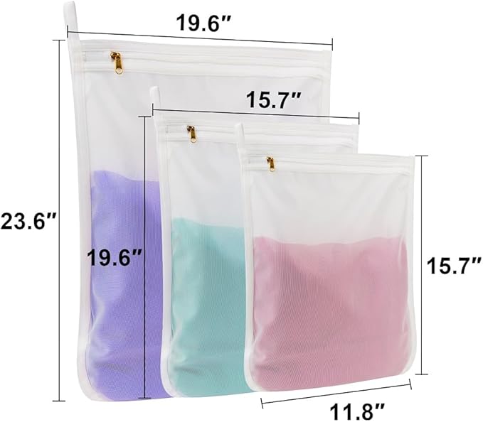 Muka 3 Pcs Mesh Laundry Bag for Delicates, with Metal Zipper, with Hanging Loop-S