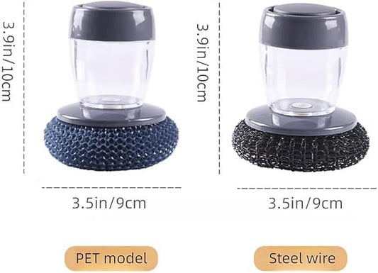 Soap Dispense Palm Scrub dishwashing Kitchen Scrubber Press Automatic Liquid wash Pot ，Small Dish Brush(PET)