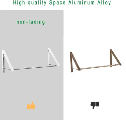 Laundry Room Drying Rack Wall Mounted Clothes Hanger Folding Wall Coat Racks Aluminum Home Storage Organiser Space Savers White 2 Rakcs with Rod