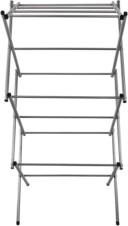 Home Vida Accordion Drying Rack – 3-Tier X-Frame Clothes Airer with Foldable Metal Design, Indoor/Outdoor Use, Silver