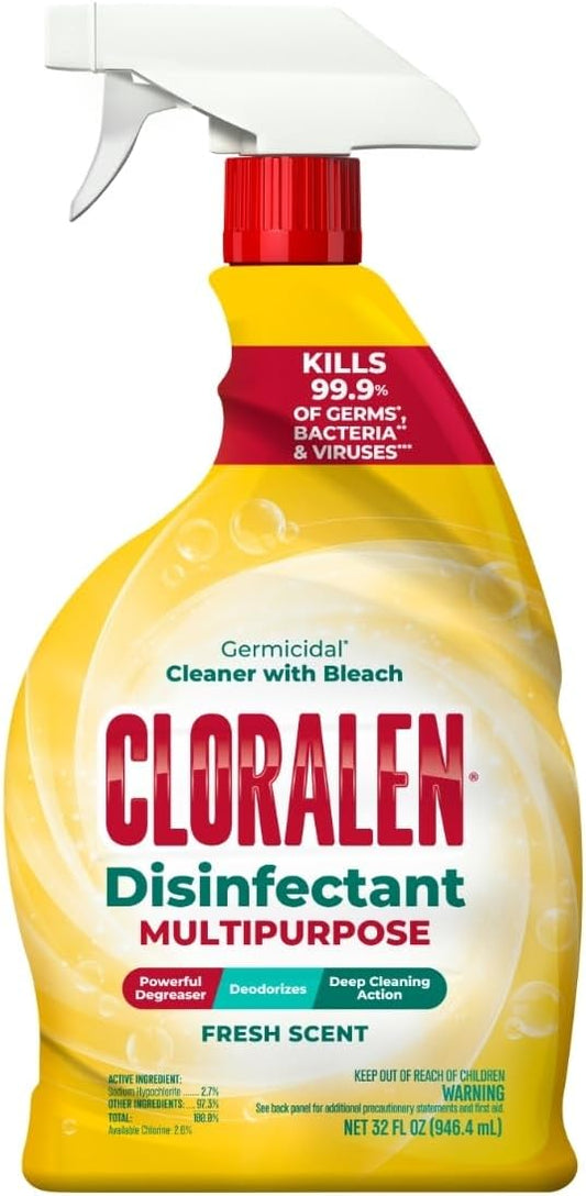 Cloralen All Purpose Cleaner with Bleach Spray - 32 fl oz - Fresh Scent - 3-in-1 Multipurpose Cleaner Spray - Deep Cleans, Eliminates Stains & Degreases