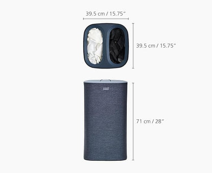 Joseph Joseph Tota 60 liter/15.8 gallon Laundry Hamper Separation Basket with lid, 2 Removable Washing Bags with Handles- Dark Blue
