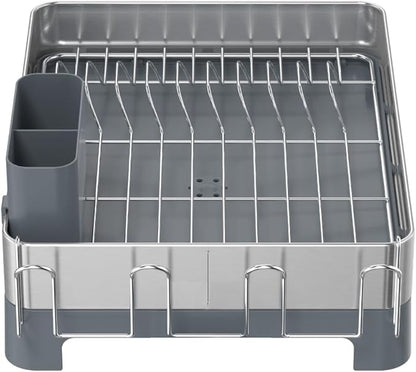 Glad Stainless Steel Dish Drying Rack - Large Space Saving Dish Drainer with Removable Cutlery Holder - Rust-Resistant Metal Rack with Adjustable Drain Spout for Kitchen Countertops, (12.6”W x 17.7”L)