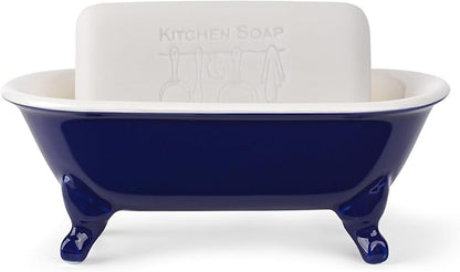6.5" Ceramic Mini Decorative Clawfoot Bathtub Bar Soap Dish, Kitchen Sponge Holder and Shower Tray for Bathroom, 1 Pack(Navy Blue)