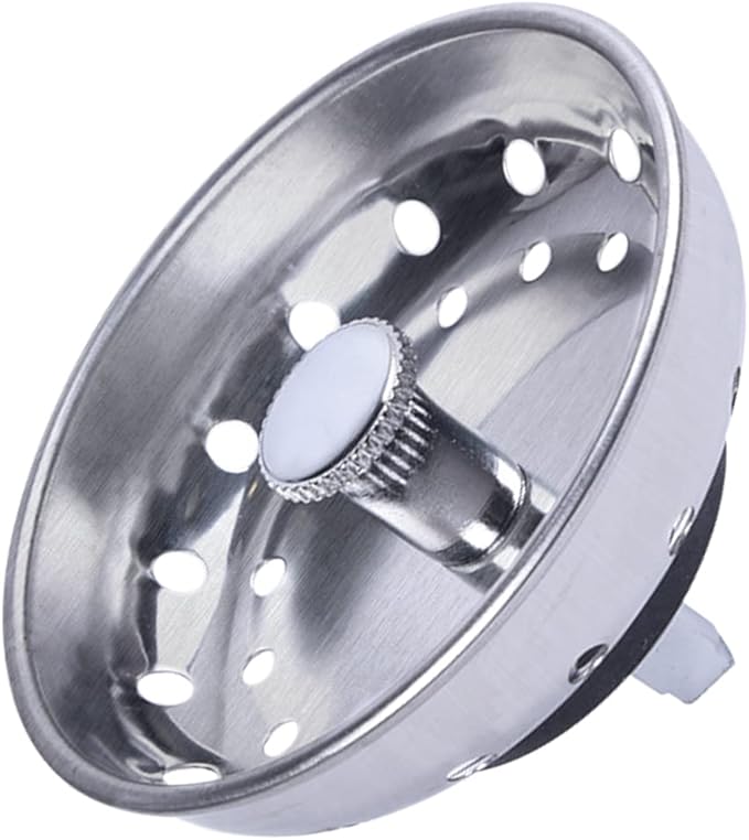 Kitchen Sink Basket Strainer Replacement for US Standard Drains (3-1/2 Inch), Premium Brushed Stainless Steel Body W/Rubber Stopper 1 Pack