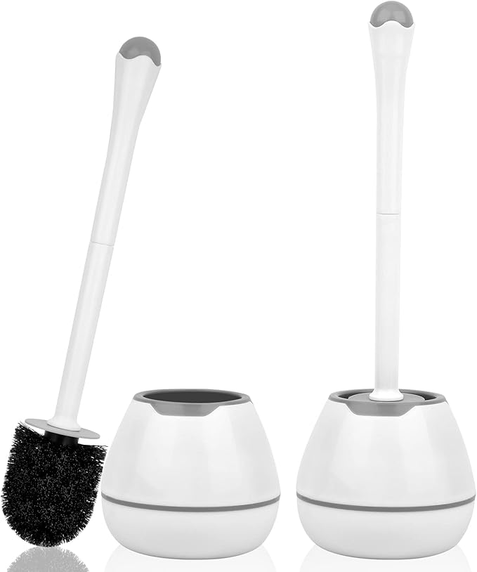Toilet Bowl Brush and Holder, Toilet Scrubber 2 Pack with Long Handle, Easy to Hide, Drip-Proof, Deep Cleaning