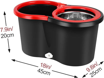 Spin Mop and Bucket with Wringer Set, 3 Washable Microfiber Pads Included for Floor Cleaning, Adjustable Stainless Steel Handle (XS-Black)