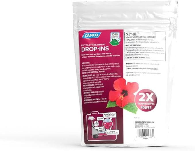 Camco TST MAX RV Toilet Treatment Drop-INs - Control Unwanted Odors and Break Down Waste and Tissue - Septic Tank Safe - Hibiscus Breeze Scent - 10-pack (41603)