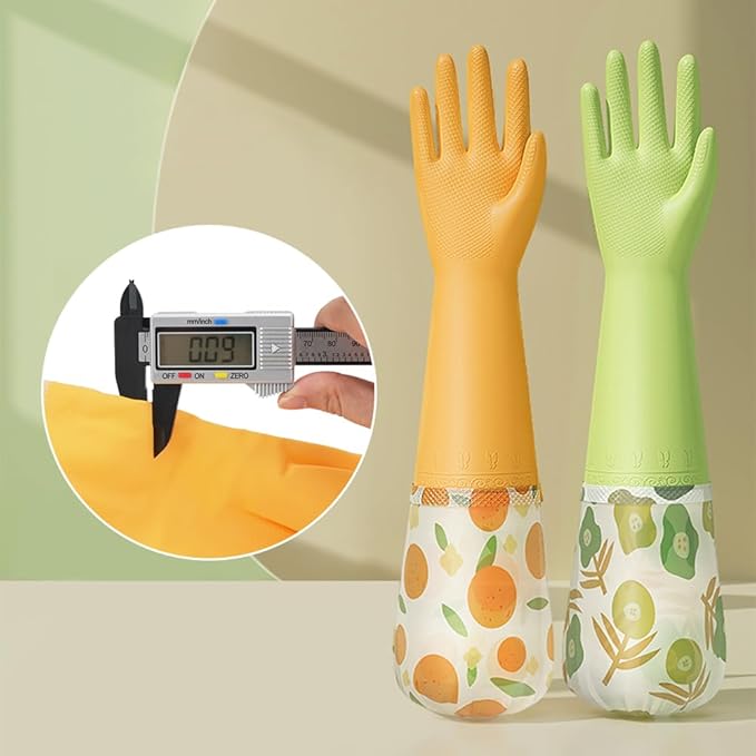 2 Pairs Rubber Dishwashing Cleaning Gloves, Reusable Latex Free Kitchen Dish Gloves with Cotton Lined, Non-Slip Waterproof Household Gloves for Laundry, Working, Gardening (Yellow & Green)