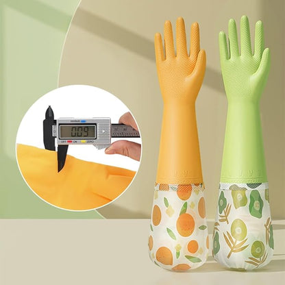 2 Pairs Rubber Dishwashing Cleaning Gloves, Reusable Latex Free Kitchen Dish Gloves with Cotton Lined, Non-Slip Waterproof Household Gloves for Laundry, Working, Gardening (Yellow & Green)