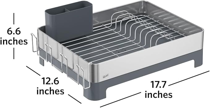 Glad Stainless Steel Dish Drying Rack - Large Space Saving Dish Drainer with Removable Cutlery Holder - Rust-Resistant Metal Rack with Adjustable Drain Spout for Kitchen Countertops, (12.6”W x 17.7”L)
