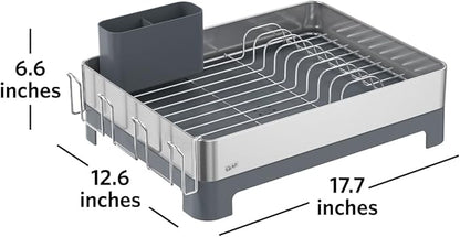 Glad Stainless Steel Dish Drying Rack - Large Space Saving Dish Drainer with Removable Cutlery Holder - Rust-Resistant Metal Rack with Adjustable Drain Spout for Kitchen Countertops, (12.6”W x 17.7”L)