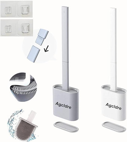 Toilet Brush with Holder Silicone Toilet Brush and Cleaning Brush for Household Bathroom Toliet Brush Set (White,Gray)