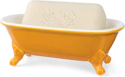 6.5" Ceramic Mini Decorative Clawfoot Bathtub Bar Soap Dish, Kitchen Sponge Holder and Shower Tray for Bathroom, 1 Pack(Golden Yellow)