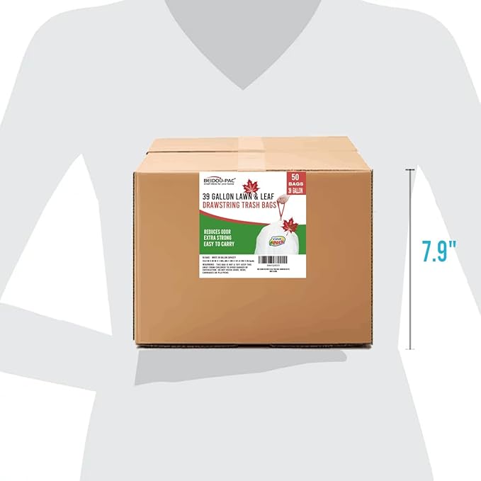 BEIDOU-PAC 39 Gallon Trash Bags Drawstring, 100 Count Bulk, White | Unscented | Heavy Duty Multi-purpose Garbage Bags Can Liners for Business Home Kitchen Commercial and Industrial