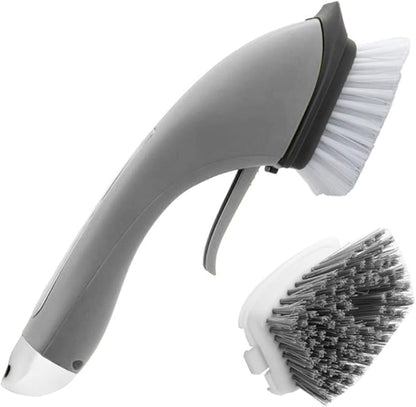 Cleaning Brush Tile Brush Bristles Scrub Brush with Soap Dispensing Long Handle Comfort Grip Heavy Duty for Bathroom Shower Kitchen Sink Floor Tile Cleaner Household Cleaning Tool (Grey)