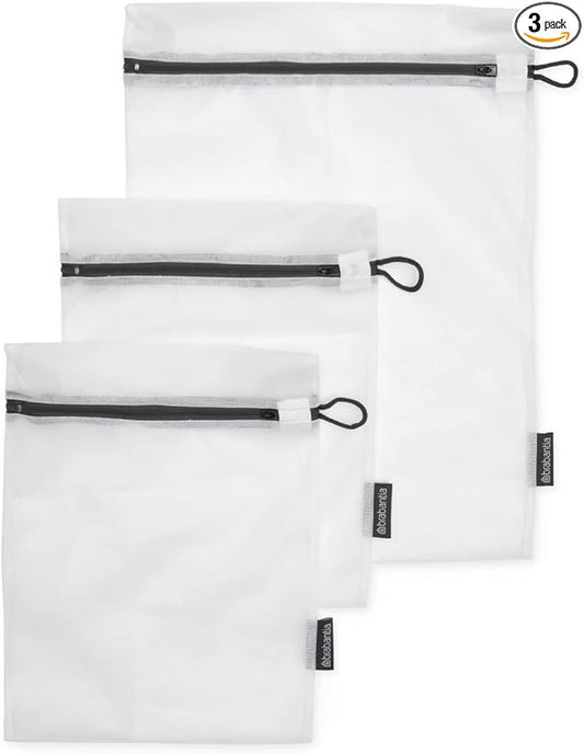 Brabantia 3-Pack Mesh Zip Up Laundry Bags (White) for Washing Machine Delicates, Face Masks, Socks, Bras (1 x Medium, 2 x Small) Organizer, Travel Bags