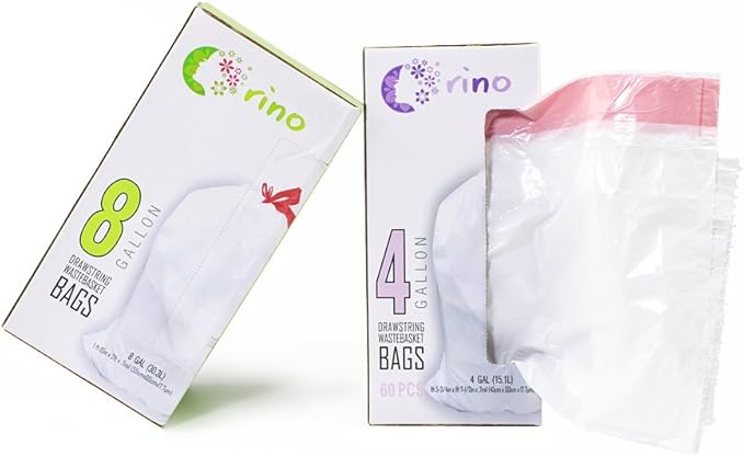 Orino Ultra Strong Garbage Bags 8 Gallon Trash Can Liners for Kitchen and Office Unscented White Drawstring Trash Bags, 60 Count 0.74 mil 22" x 24"