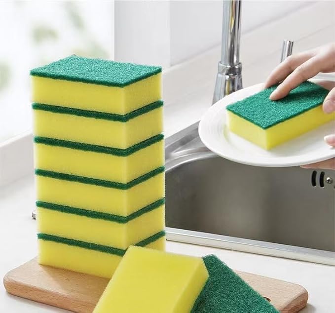 Heavy Duty Scrub Sponges – Kitchen Dish, Sink and Bathroom Cleaning Scrubber Sponge - with Non-Smell Scouring Pad (Right Angle 2 pcs)