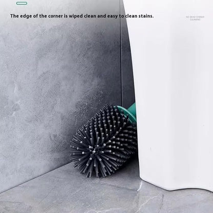 Toilet Brush, Silicone Toilet Bowl Brushes and Holder for Bathroom, Compact Flexible Toilet Cleaner Brush with Ventilated Drying Holder, Wall Mounted/Floor Standing Gray/Green–Long Non-Slip Handle