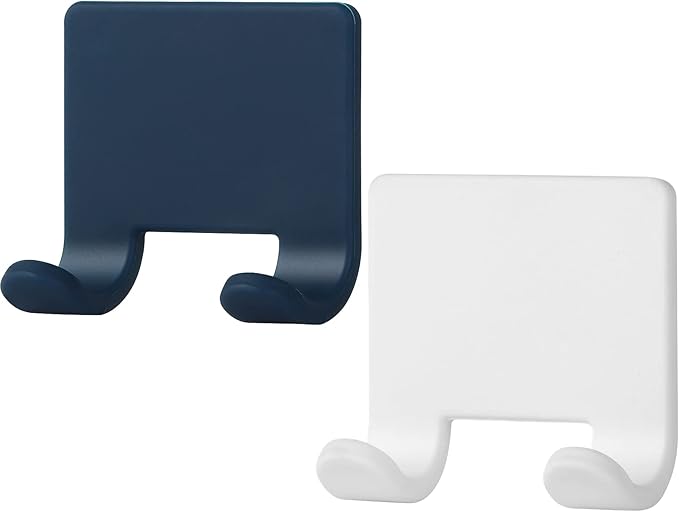VANZAVANZU Razor Shaver Holder for Shower Wall Adhesive Hooks for Hanging, Bathroom Silicone Waterproof Shower Hooks Hair Brush Holder for Towel (2 Pack-White+Navy Blue)