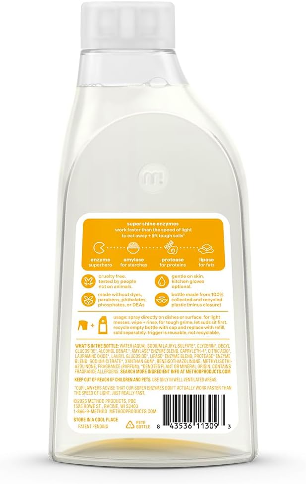 Method Super Shine Foaming Dish Spray Refill, Reuse With Trigger, Powered by Enzymes, Coastal Citron Scented, 16 fl oz