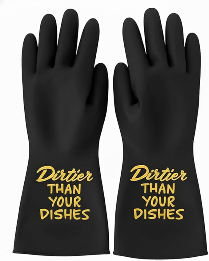 We Glove It™ Chic Black Dishwashing Gloves – Stylish, Reusable & Fun Gift with Flirty Sayings for Kitchen Cleaning