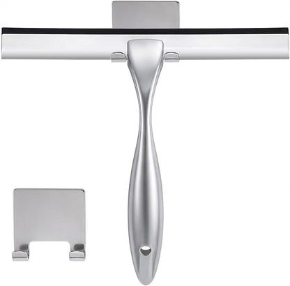 NETANY Shower Squeegee, 10-Inch Silver Squeegee, All-Purpose Stainless Steel Squeegee for Bathroom, Shower Doors, Mirrors, Tiles and Car Windows - 100% Streak Free