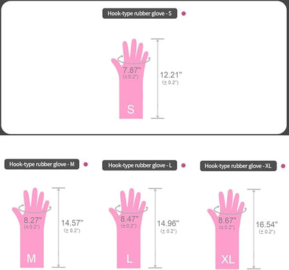 Myungjin 2 Pairs Reusable Waterproof Non-Slip Honeycomb Grip Latex Rubber Gloves with Hang-Dry Hooks/Hanging Loops for Dishwashing Household Cleaning Cooking (Small)
