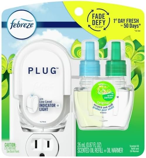 F"ebreze Plug In Air Freshener Kit with G'ain Original Scent, Fade Defy Warmer with 1 Refill, 0.87 fl oz, Odor-Fighting Oil (pack of 1)