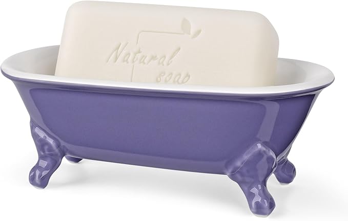6.5" Ceramic Mini Decorative Clawfoot Bathtub Bar Soap Dish, Kitchen Sponge Holder and Shower Tray for Bathroom, 1 Pack(Jubilee)