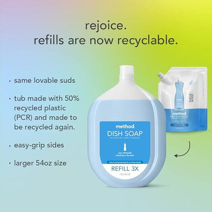 Method Gel Dish Soap, Refill, Clementine, Recylable Bottle, Biodegradable formula, 54 Fl Oz (Pack of 2)