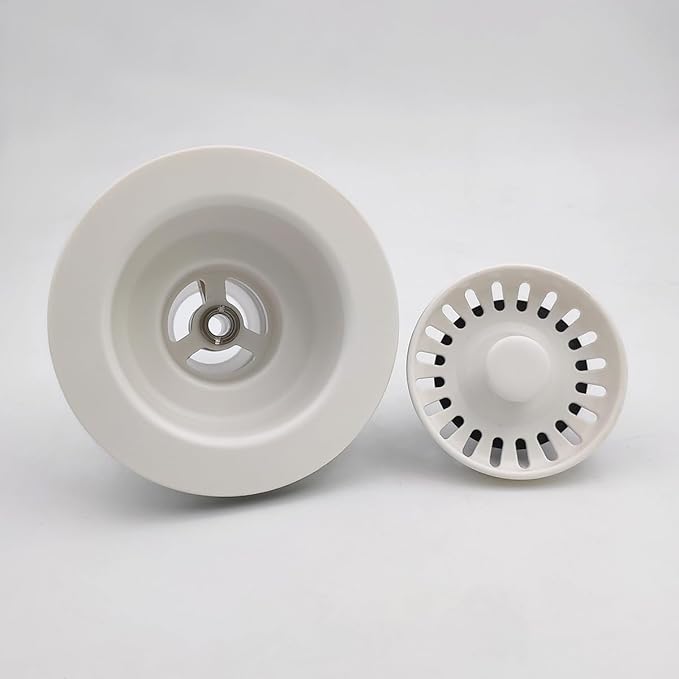 3-1/2 Inch Polymer White Sink Drain Assembly with Basket Strainer and Stopper for Quartz, Granite or Fireclay Kitchen Sinks, with 2 Removable Basket Strainers