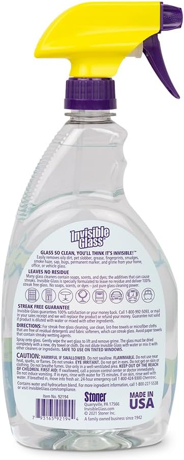 Invisible Glass 92194-6PK Premium Glass and Window Cleaner Spray – Cleans Glass, Windows, Mirrors, Shower Doors, and More – Streak-Free, Ammonia-Free, Tint-Safe – 32 fl oz (Pack of 6)