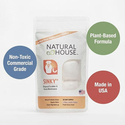 Natural House Sinky - Probiotic Garbage Disposal & Drain Cleaner Pods - Breaks Down Grease - Citrus Scent - Septic Safe - 120 Count