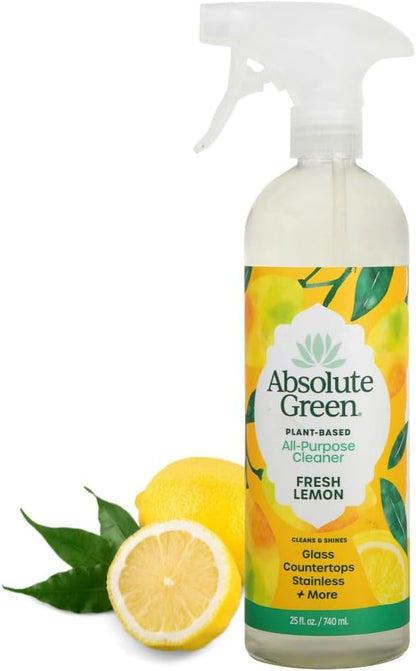 Absolute Green All Purpose Cleaner Spray, Non-Toxic, Kitchen, Bath, Countertop, Stainless, Safe around Kids + Pets, Natural Lemon Scent, 25 oz (6 Pack)