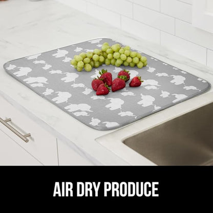 GORILLA GRIP Ultra Water Absorbent Microfiber Dish Drying Mat 2 Pack, Quick Dry Mesh, Slip Resistant Pad for Sink Dishes or Under Rack, Kitchen Counter Accessories, Machine Wash, 18x16 Inch, Elephants