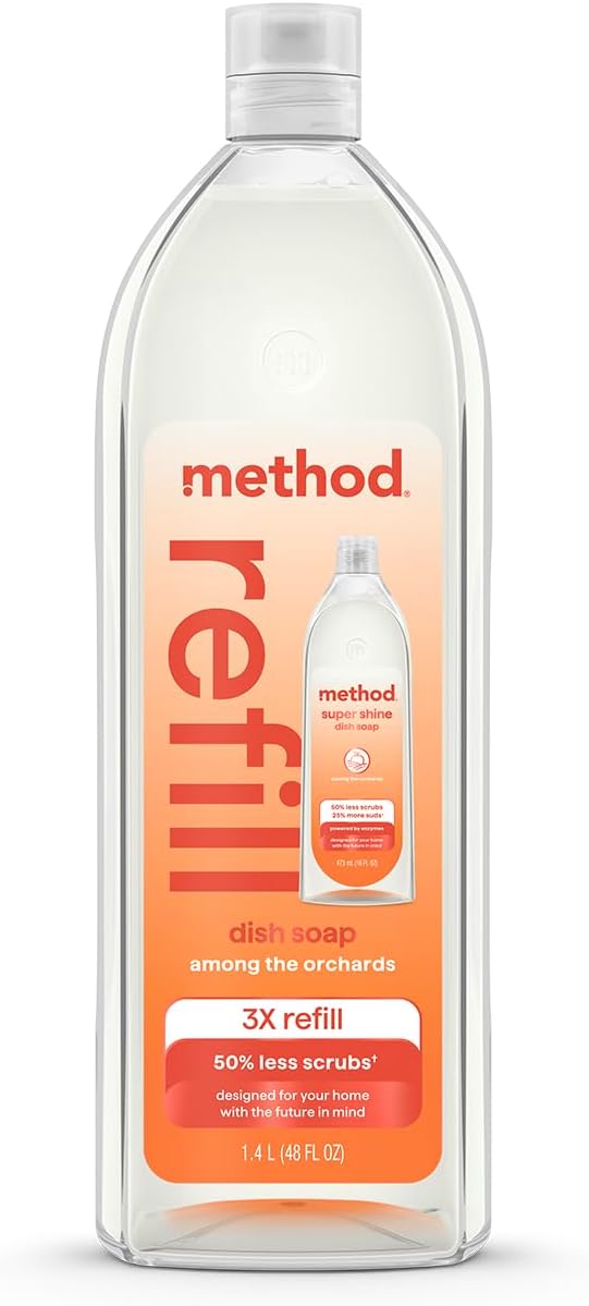 Method Super Shine Liquid Dish Soap Refill, Powered by Enzymes, Among the Orchards Scented, 48 fl oz